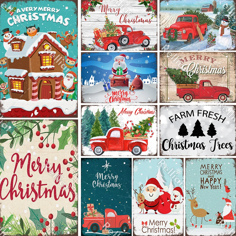 

Merry Christmas Decor Metal Tin Sign Custom Home Wall Bar Decor Poster Celebrate The Holidays Plaque Happy New Year Plates