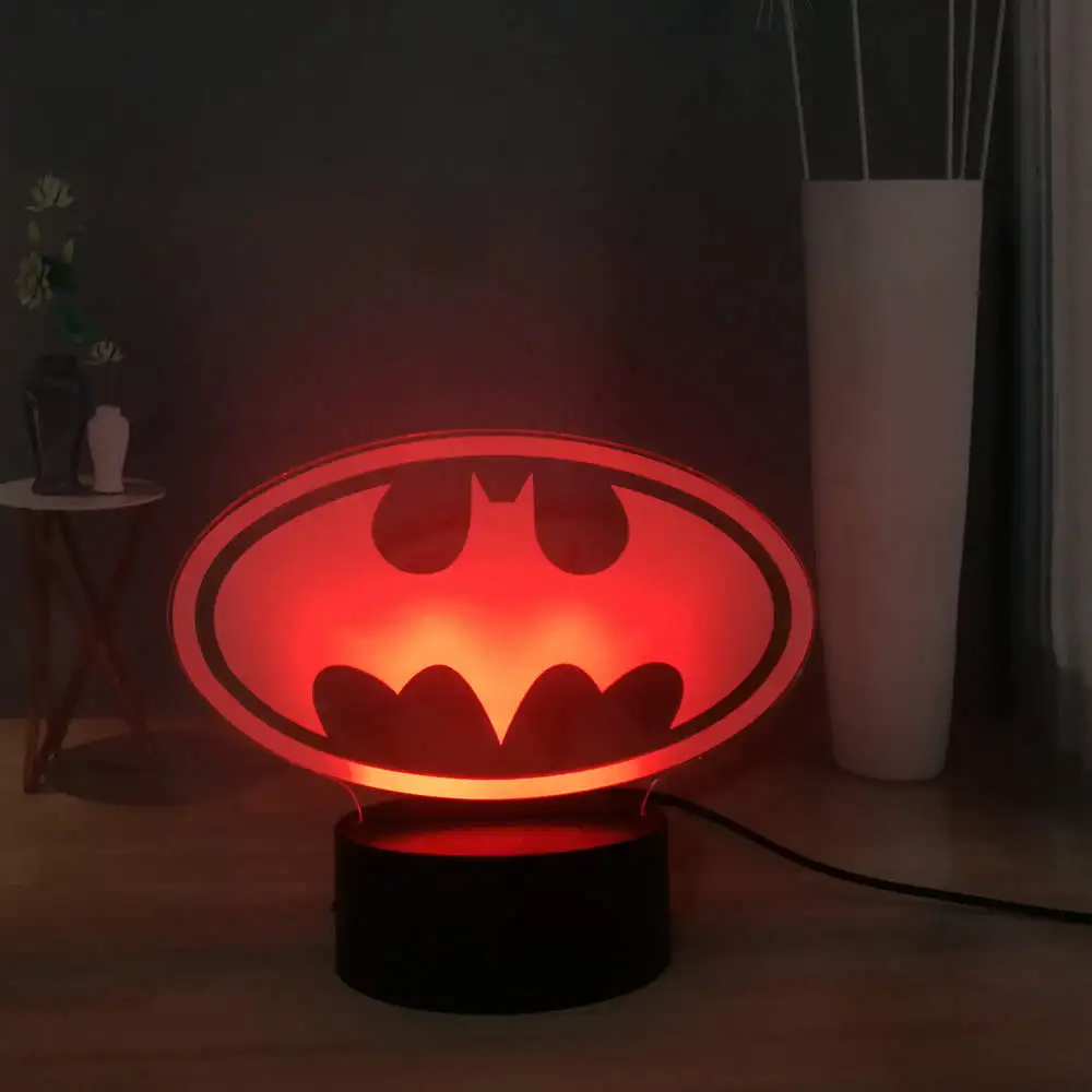 3D классная Настольная лампа с логотипом Бэтмена, RGB, 7 цветов, USB светодиодный Ночной светильник, прикроватная лампа супергероя Marvel, подарки для детей, подарок на день рождения