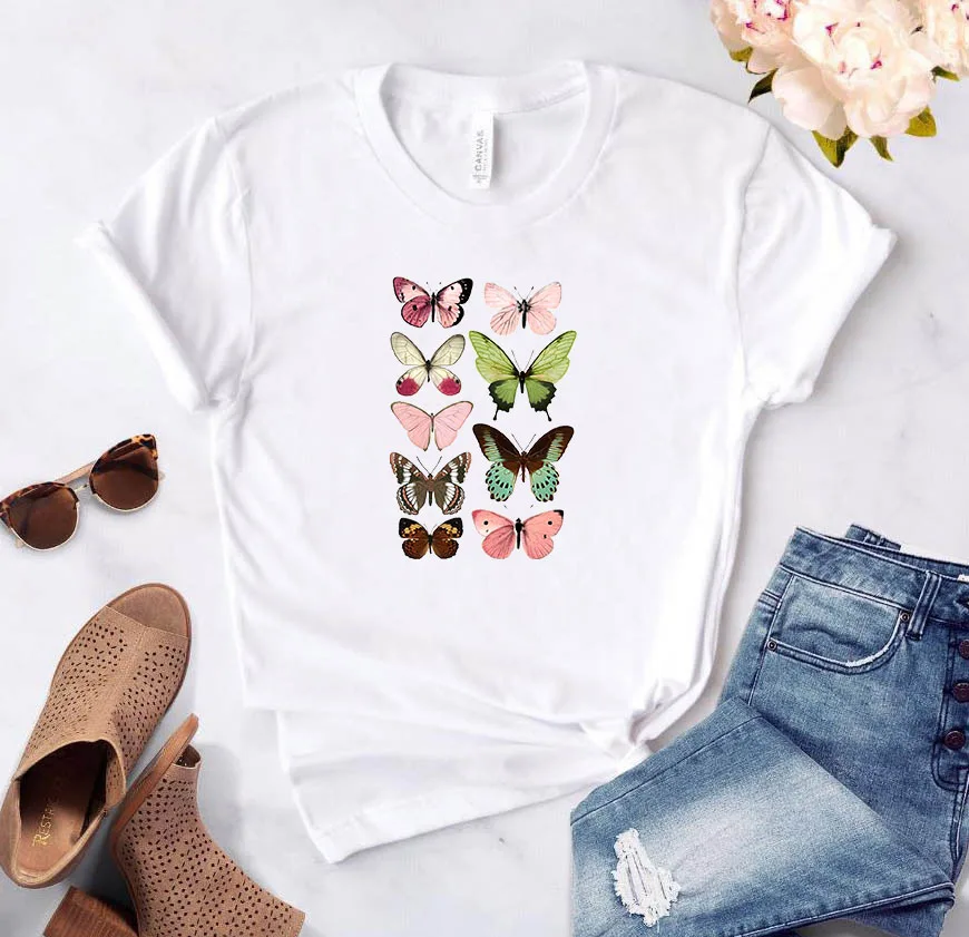 

Butterfly T-shirts Women's Clothes Women-clothing Short Sleeve Cute Summer With Sleeves Tees Tops Woman Kawai Crop T-shirt Top