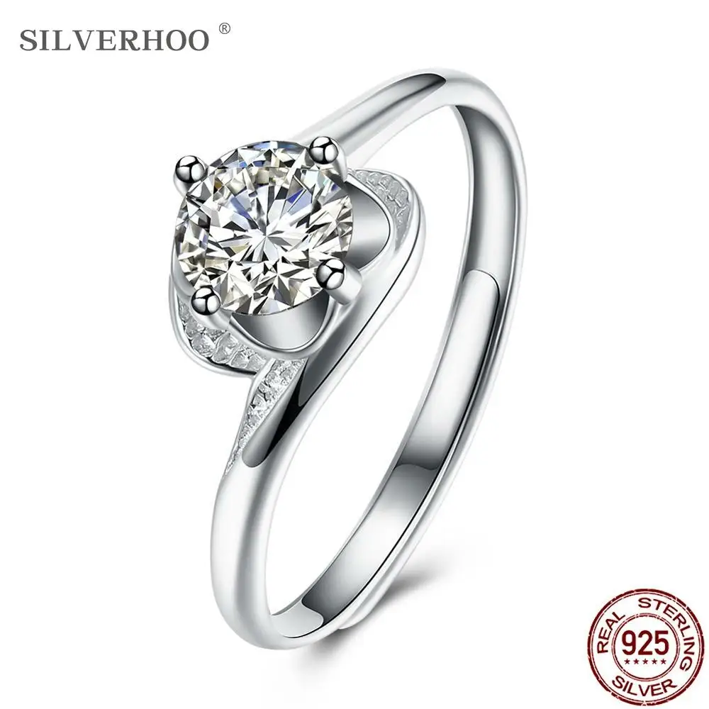 

SILVERHOO Sterling 925 Silver Opening Adjustable Rings Women Romantic 5A Cubic Zircon Engagement Ring Fine Jewelry New Arrival