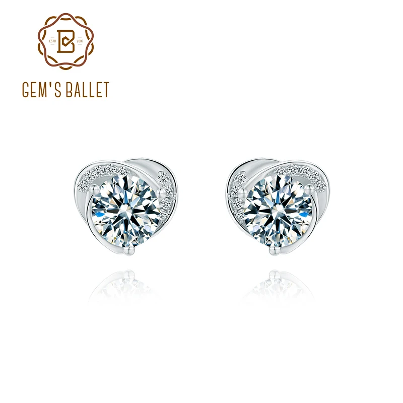 

GEM'S BALLET 925 Sterling Silver Engagement Stud Earrings Classic Heart Moissanite Shiny Diamond Earrings For Women Fine Jewelry