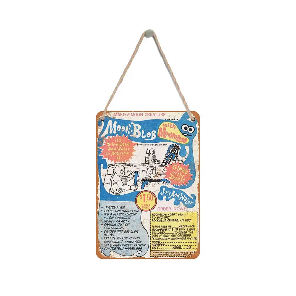 

Isaric деревянный подвесной знак 8X12 дюймов 1970 Луна Blob Забавный деревянный знак
