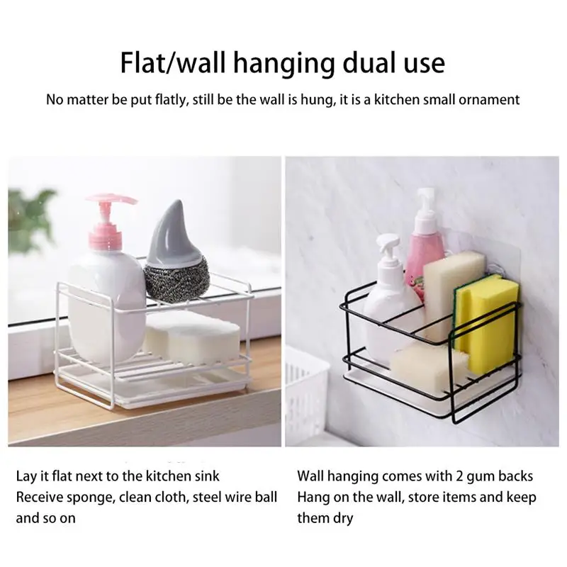 

Sponge Holder Soap Drain Storage Rack Dishcloth Brush Holder Kitchen Sink Cleaning Organizer Rack Hanging Basket with Drain Tray