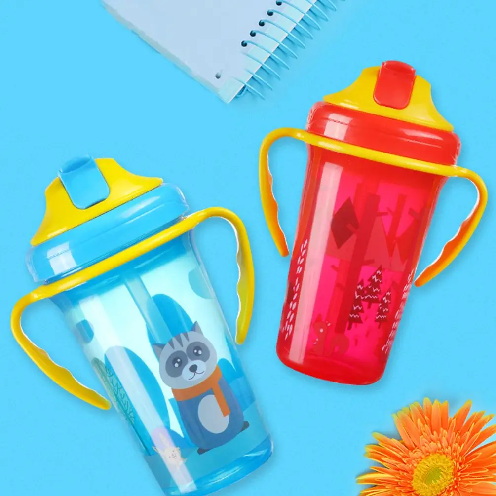 

300ML With Handle Leakproof Anti-fall Silicone Straw Drinking Cup Drinking Bottle Toddler Water Cup Cartoon