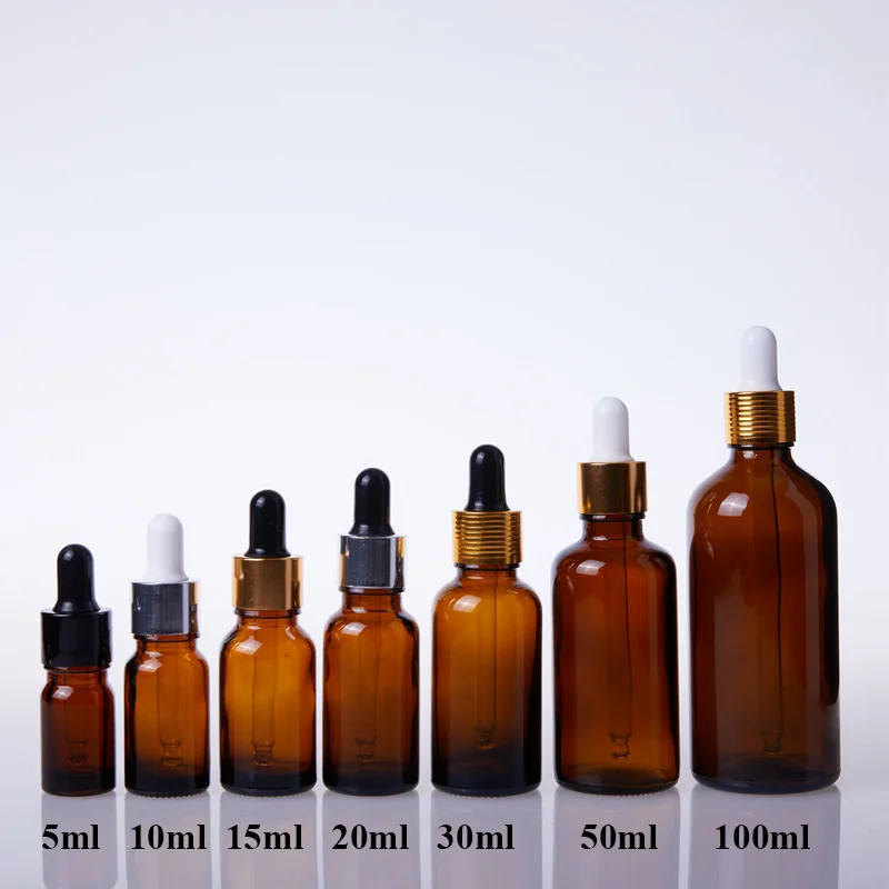 

10pcs/lot 5ml 10ml 15ml 20ml 30ml 50ml 100ml Amber Glass Doterra Essential Oil Vials Dropper Liquid Reagent Pipette Bottles