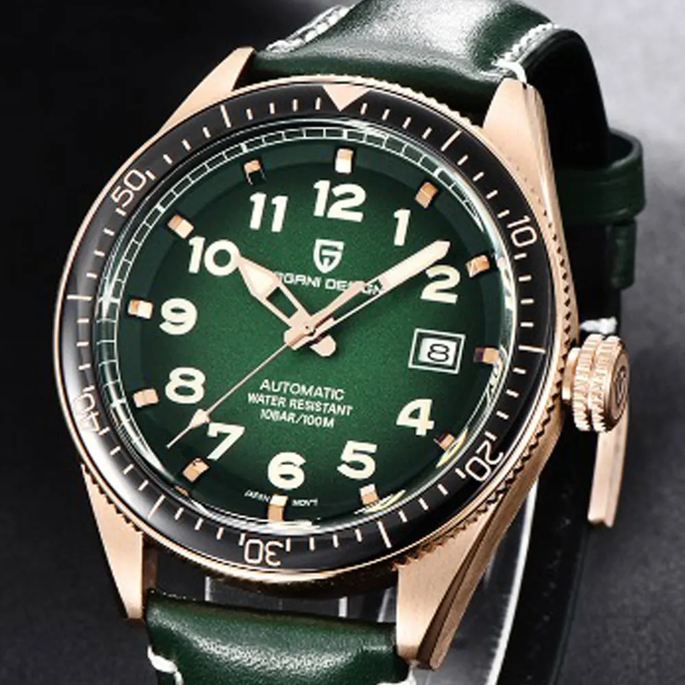 Часы Pagani design Мужские механические с зеленым циферблатом светящиеся