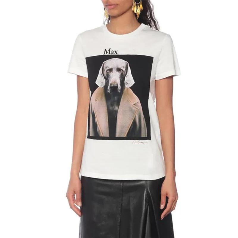 

Ladies Summer Slim O-Neck Dog Head Print Cotton T-Shirt Female Casual Brand Top Ladies Fashion Designed Short Sleeve Tees ML030