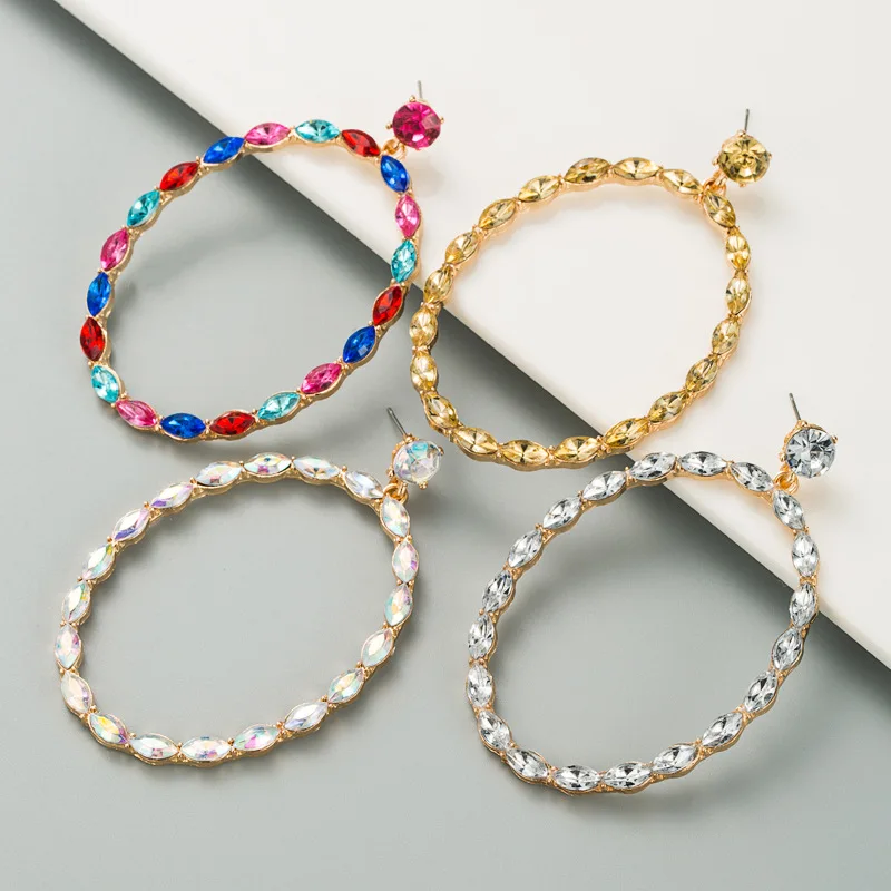 

Luxury Paved Crystal Open Oval Evening Earrings for Women Geometric Large Statement Party Wedding Jewelry