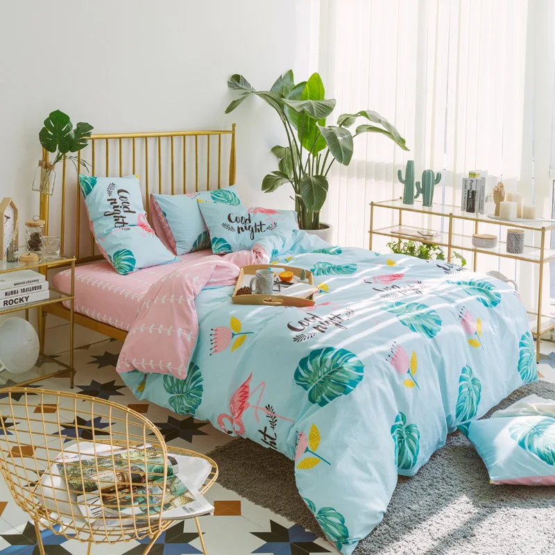 

Art style bedding set 100% cotton duvet cover + flat sheet + pillowcase 4pcs/set queen bed linens leaf tree bed set bedclothes