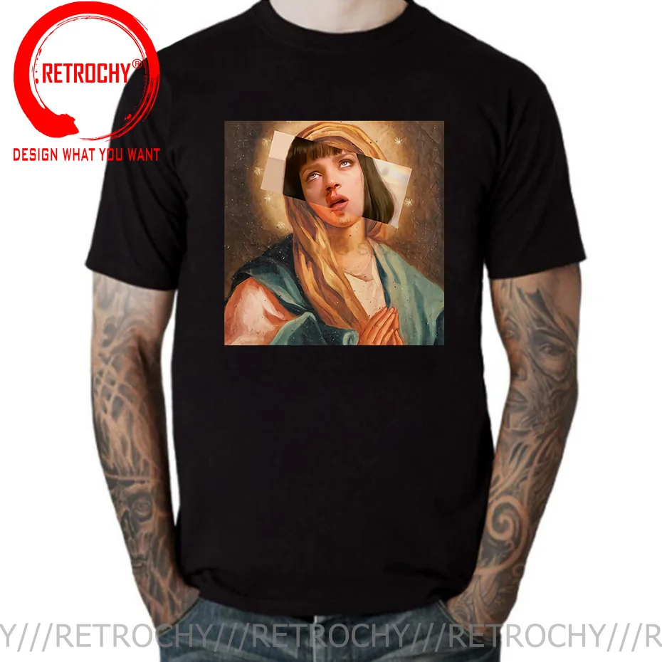 

Fashion Movie Pulp Fiction Poster T Shirt Quentin Tarantino T-shirt Virgin Mary Tees Harajuku Streetwear Mia Wallace Tee Shirt