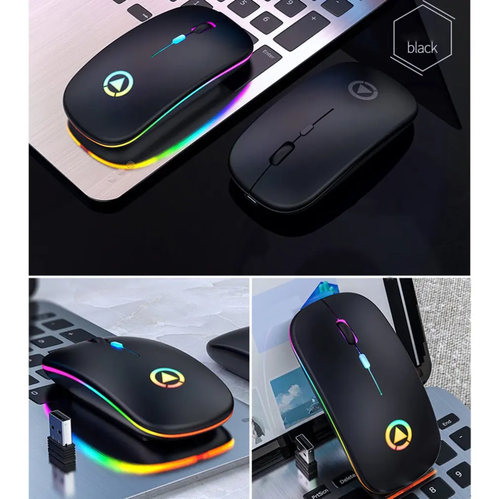 

A2 2.4G Wireless Mouse 7 Colors Backlit Mice USB Optical Silent Rechargeable Gaming Mouse For Laptop PC Computer Accessories