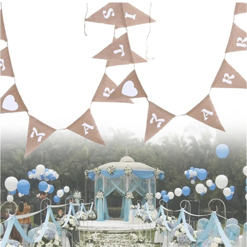 3 м ручной работы Винтаж Мешковина овсянка Вымпел только что замужние письмо