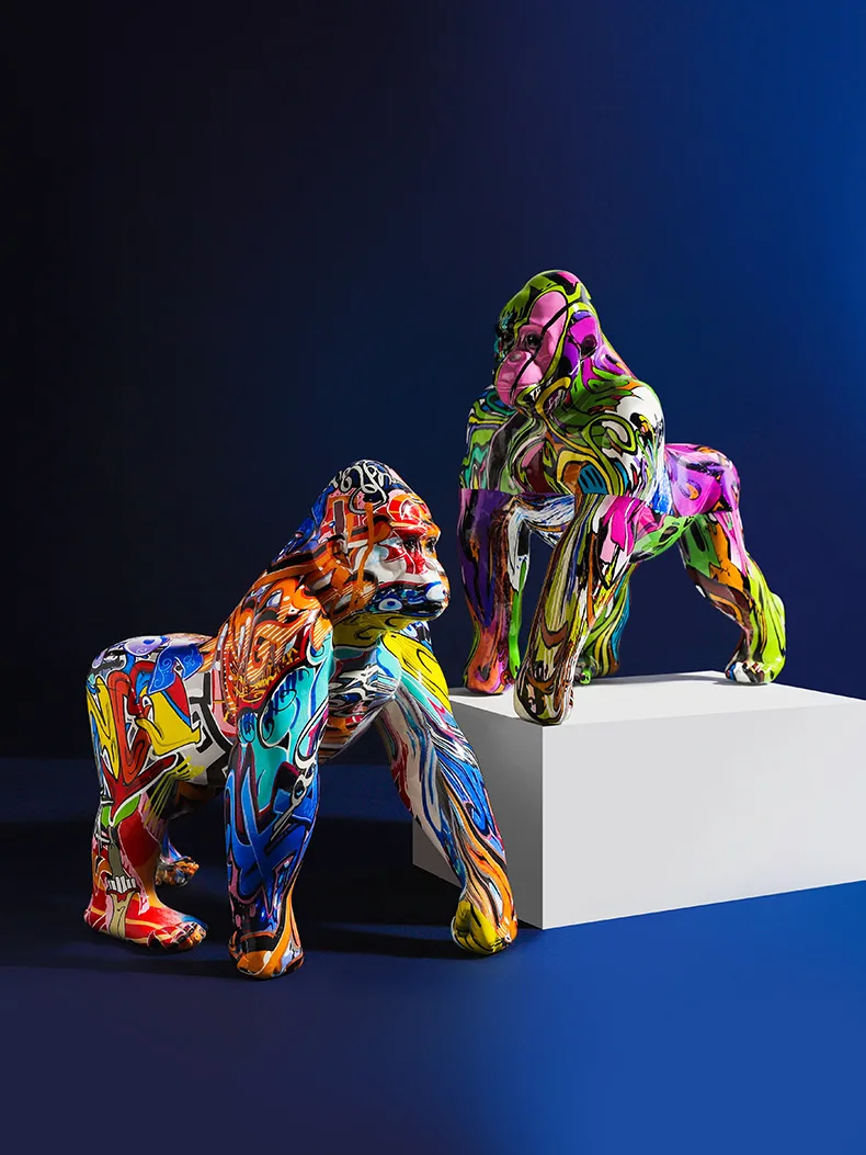 

Красочные статуи Gorilla Crafts, настольное художественное украшение, полимерные скульптуры животных, современный Декор для дома, гостиной, распр...