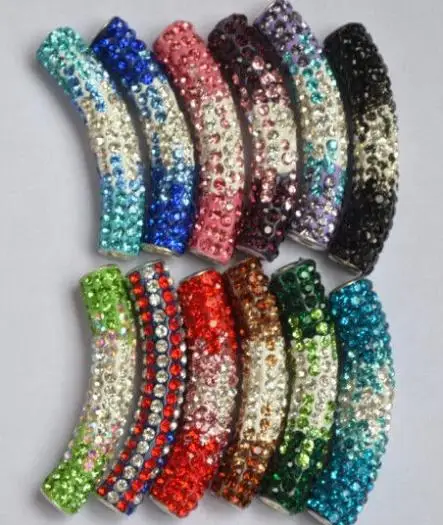 

rtr4or factory price owjd Wholesale 45*10mm Clay long bending gradual change tube beads for bracelet crystal