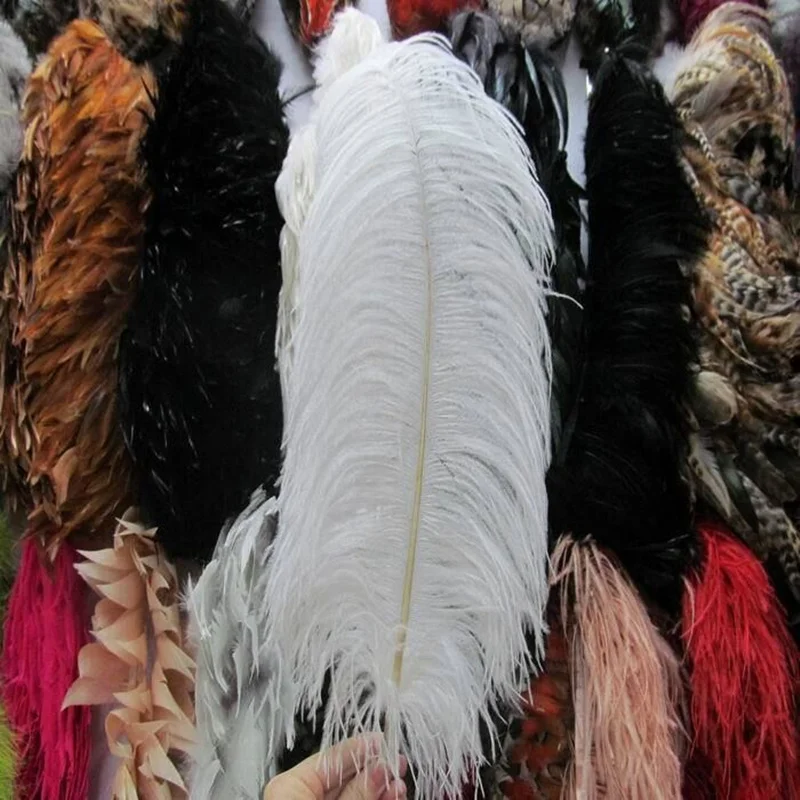 Оптовая продажа элегантные белые страусиные перья 15-75 см для рукоделия товары