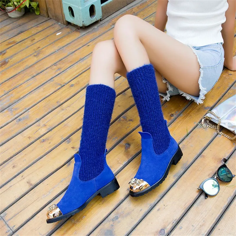 2019 женские ботинки до середины икры на квадратном каблуке модные стразы с