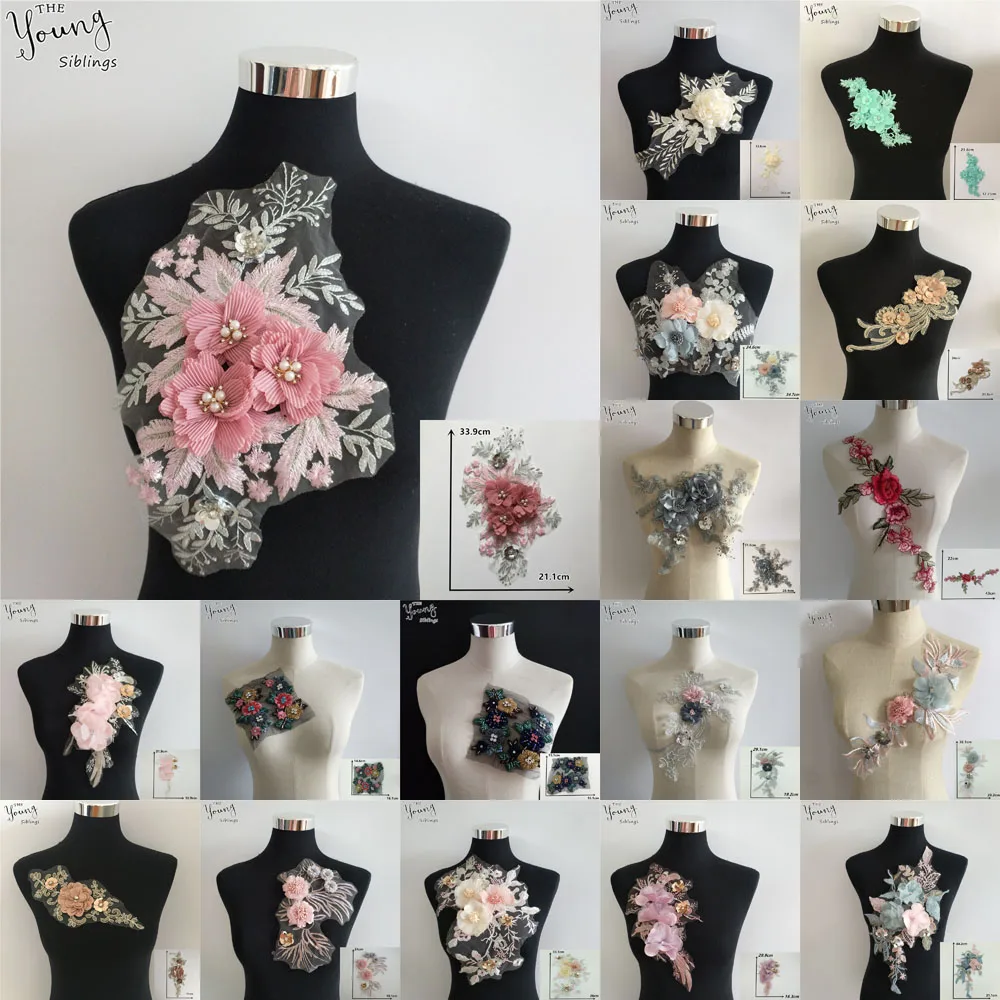 

Fashion ABS Pearl lace Collar Embroidery DIY Sewing Sequins Lace Neckline Three-dimensional Flower Decoration Clothing