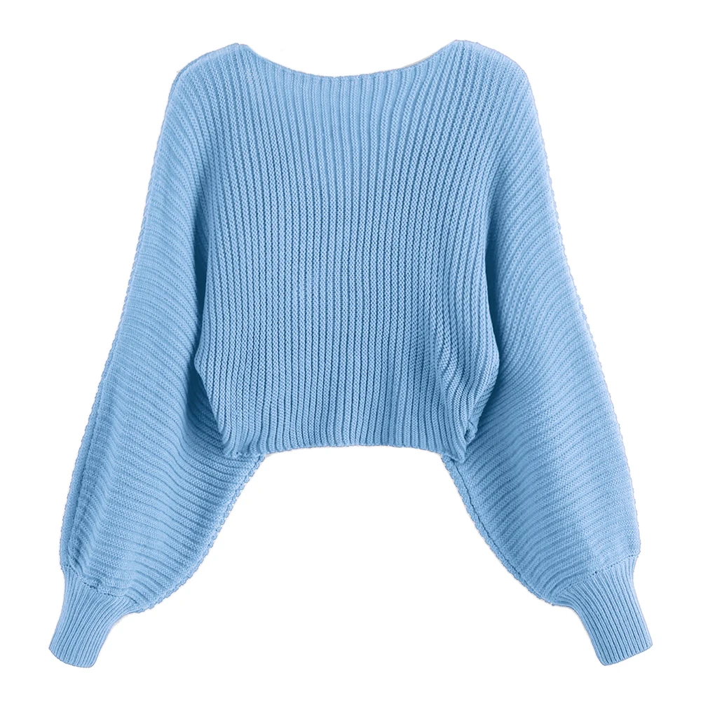 Женский Асимметричный укороченный свитер ZAFUL Однотонный с v-образным вырезом