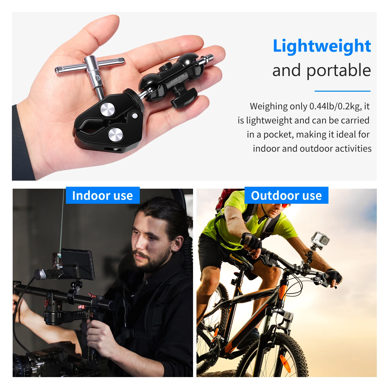 

Neewer Super Clamp with Double Ball Head Mount, Multi-Function Double Ballhead with Bottom Clamp for Camera, LCD Field Monitor