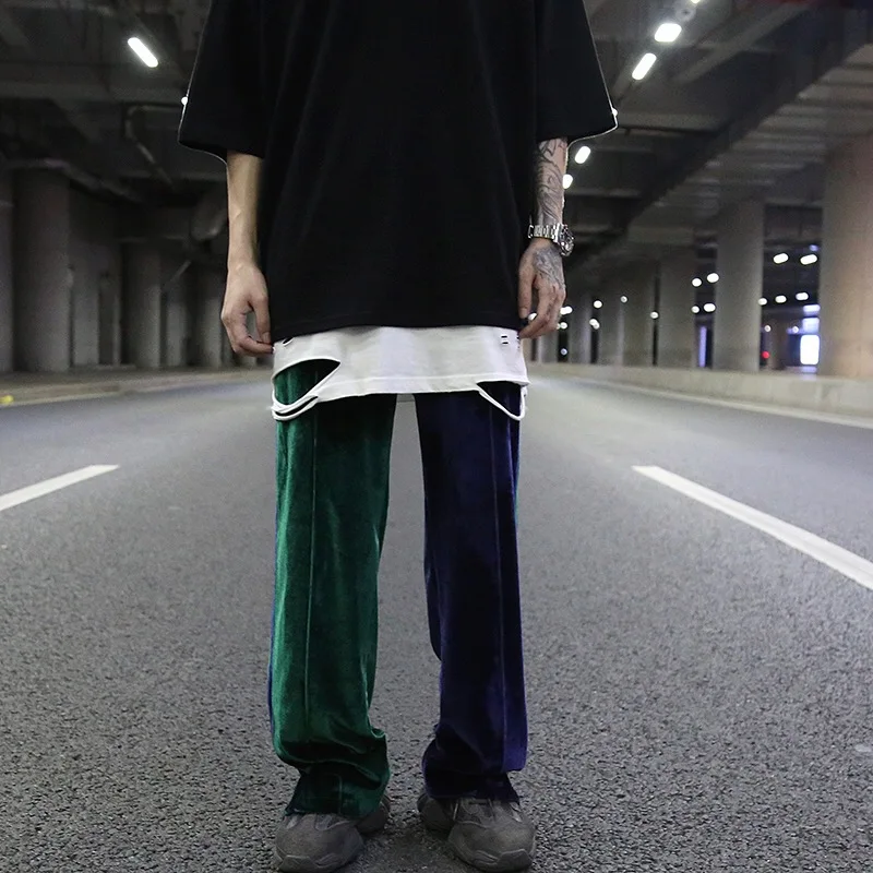 Мужские вельветовые брюки с широкими штанинами на молнии прямые свободные