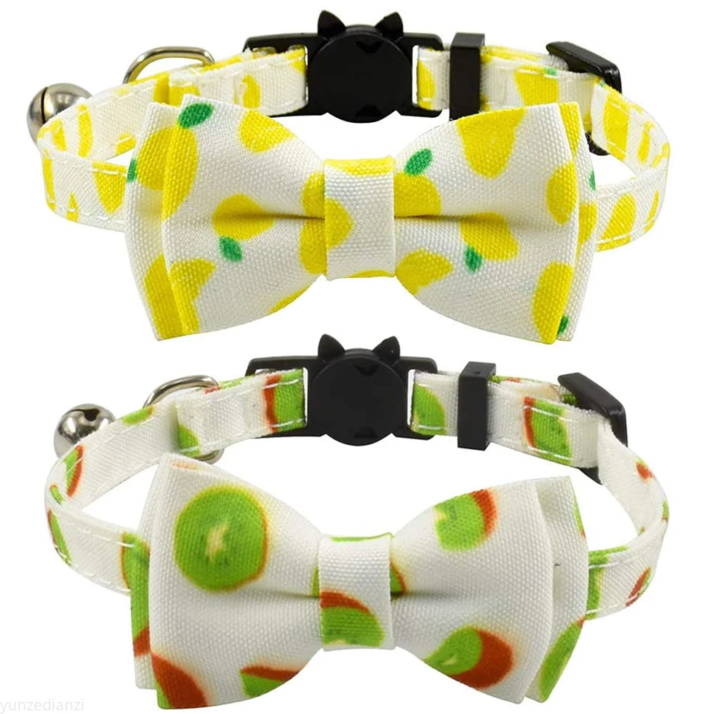 

Cat Collars Breakaway with Bell and Bowtie Kiwi Berry Kiwifruit Patterns Safety Kitten Collars with Bow for Kitty Cats