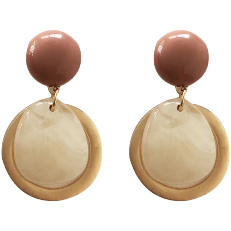 

S925 needle Fashion Jewelry Drop Earrings Hot Selling Metal Alloy Matte Golden Plating Pink Cream Dangle Earrings For Girl Gift