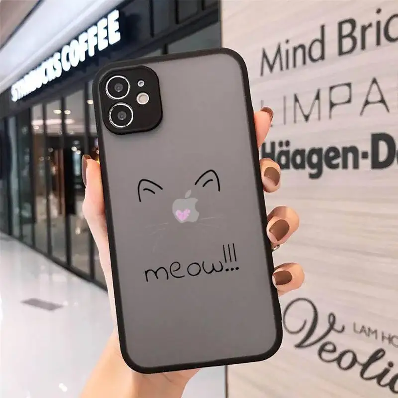 

ins pink cute cat meow Phone Case Matte Transparent for iPhone 7 8 11 12 s mini pro X XS XR MAX Plus mobile bags