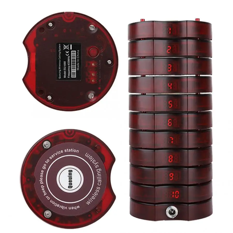 SU-668 Restaurant Pager with 10pcs Red Coaster Receiver Calling Pagers for Wireless Guest Paging Queuing System 100-240V | Компьютеры и