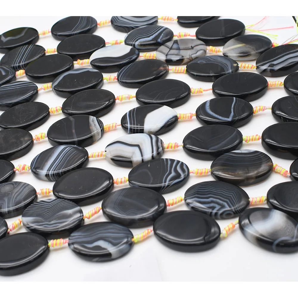 2strands/lot 49mm Natural Smooth Black stripe Oval Agate stone beads For DIY Bracelet Necklace Jewelry Making Strand 15