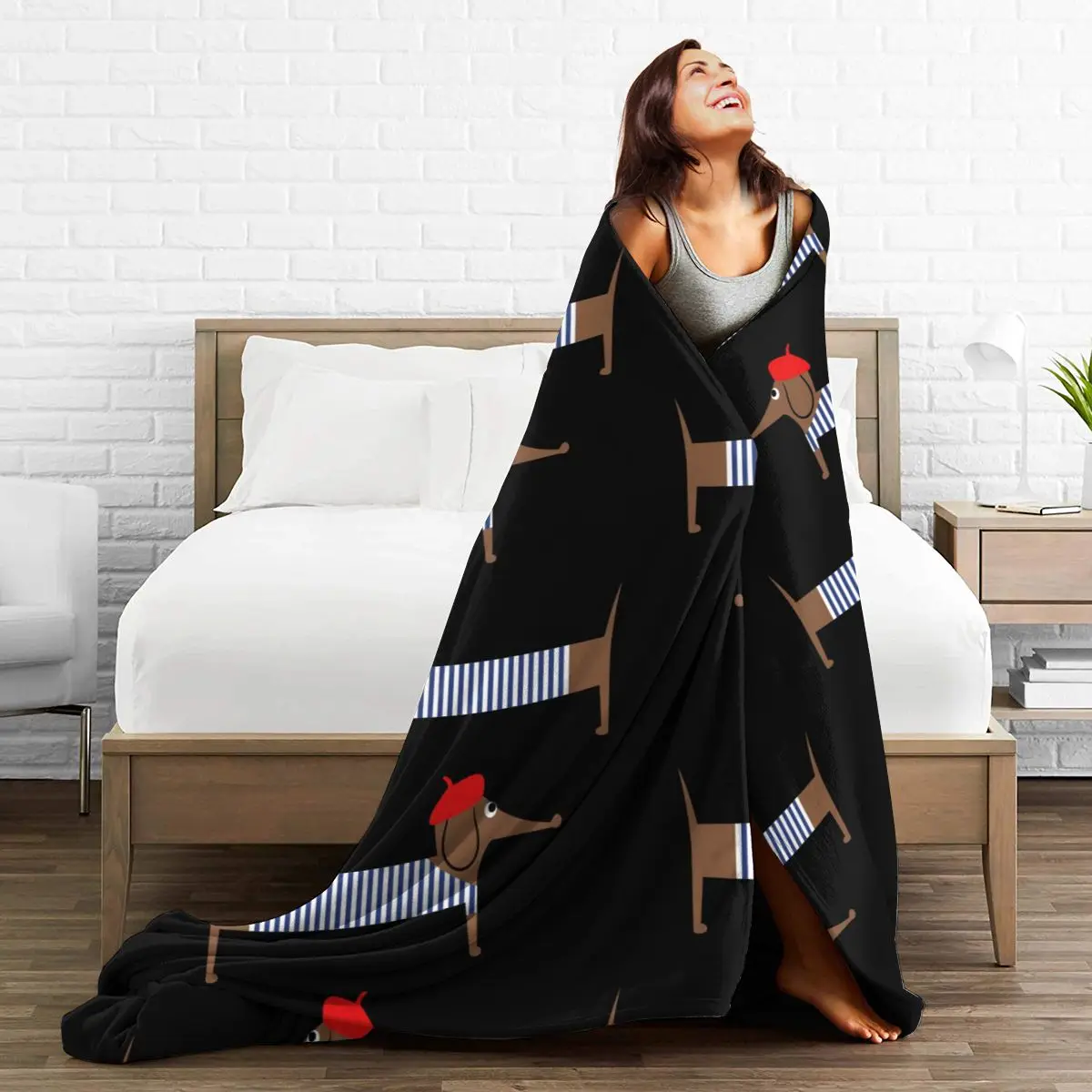

Flannel Blanket Cartoon Parisian Dachshund Soft Thin Fleece Blanket Bedspread Cover for Bed Sofa Home Decor Dropship