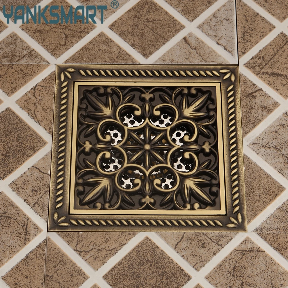 

Floor Drain Bathroom Bouchon Evier Easy To Clean Antique Brass Floor Drain Household Art Carved Shower Square Drain