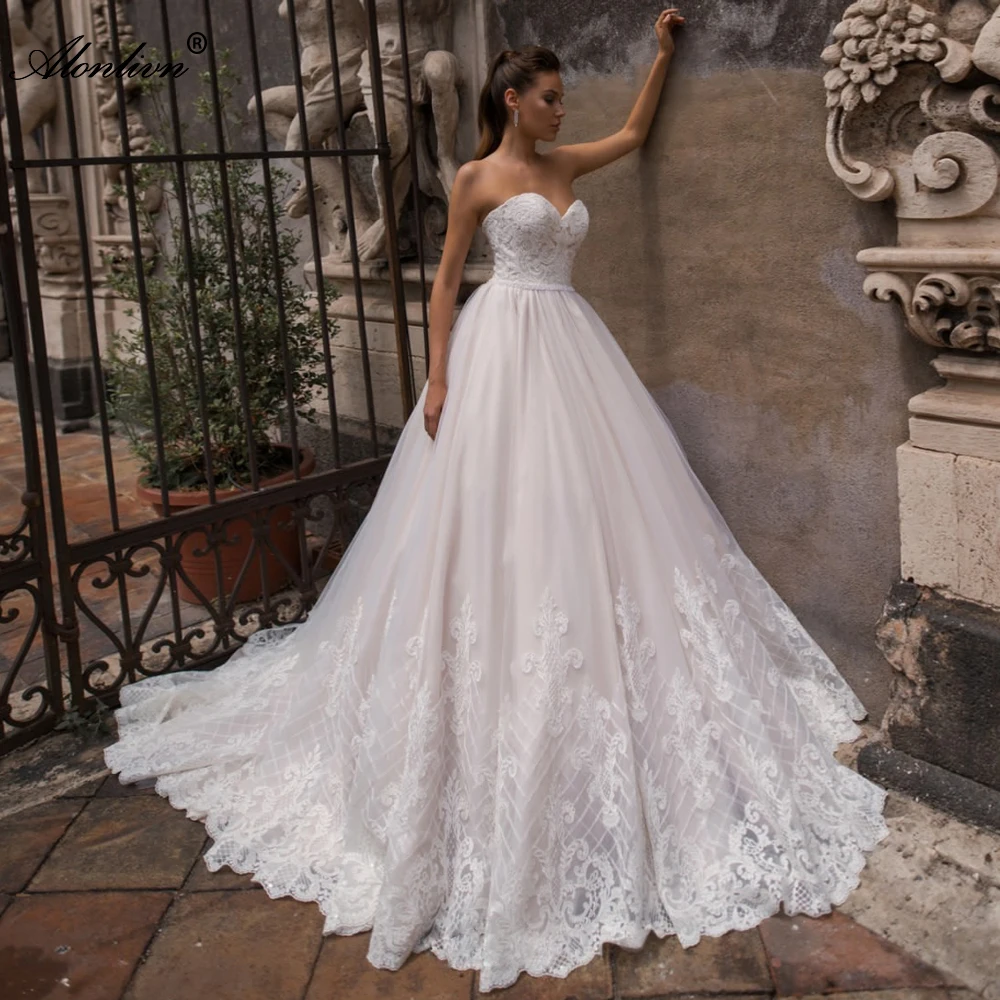 

Alonlivn Charming Appliques Tulle Sweetheart A-Line Wedding Gowns With Jacket Off The Shoulder Wedding Dresses