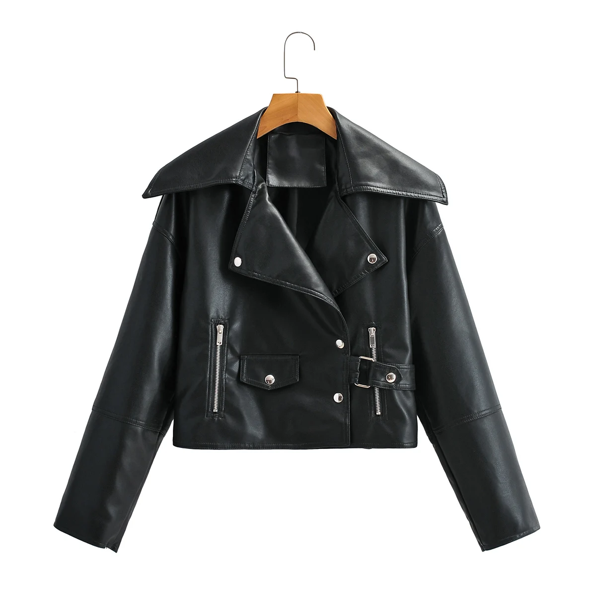 

PU Faux Leather Jacket Women Loose Sashes Casual Biker Jackets Outwear Female Tops Streetwear Style Black Leather Jacket Coat