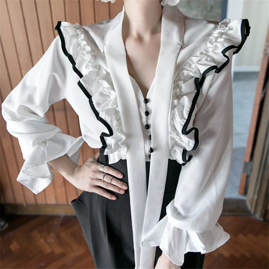 

High Quality Sexy Women Long Sleeve Square Collor Chiffon Blouse Shirt 2020 #0037