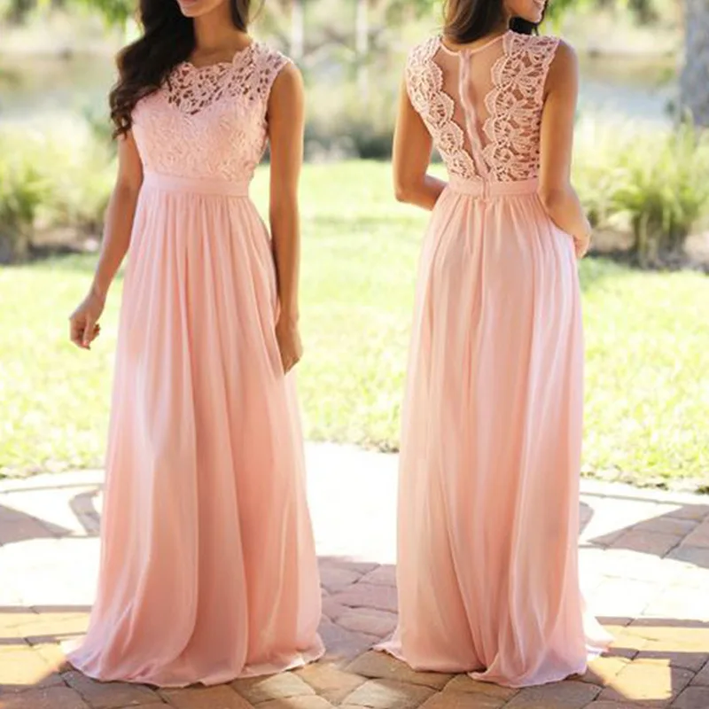 

Round Neck Bridesmaid Dresses Lace Chiffon Stitching Hollow Gown Suitable for Formal Elegant Prom Graduation Party Vestidus