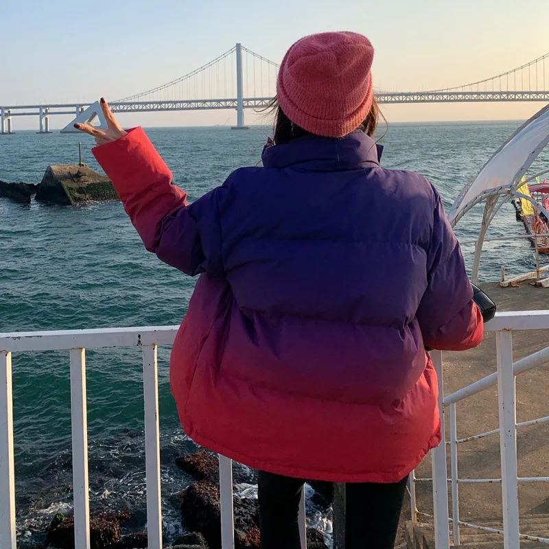 

Korean Women's Purple Coats Cotton Women Coats Celebrity Gradient Cotton-padded Clothing Thickening Harajuku Jackets 2020 Winter