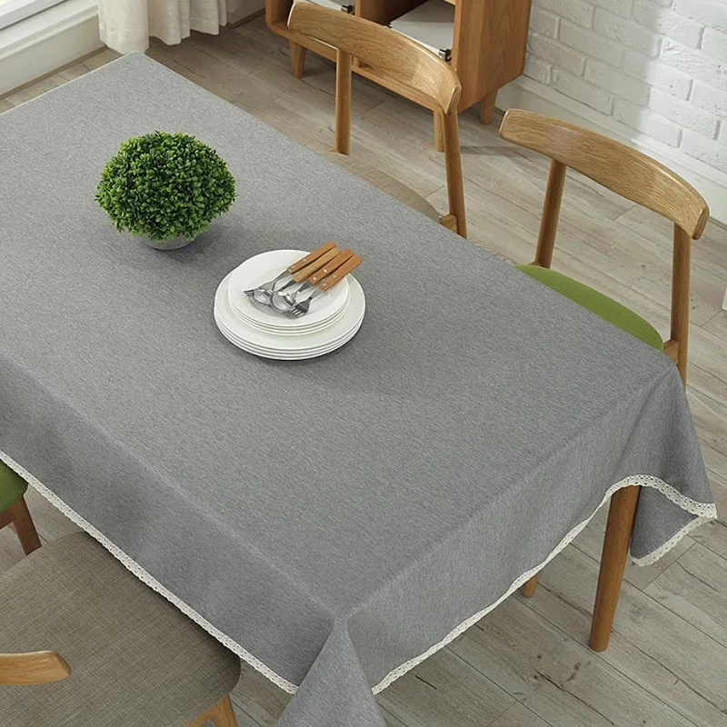

Solid color Tablecloth with Lace Kitchen Dining Table Cover Rectangular Wedding Dining Tea Table Cloth Home Textile Decoration