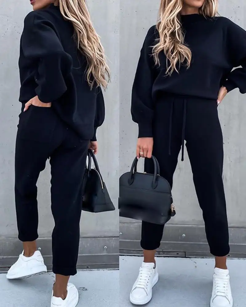

Ladies Long sleeve 2 Pieces Sets Women Fashion Solid Outfits Spring Autumn Sets Slash Neck Suits Streetwear Joggers Tracksuit