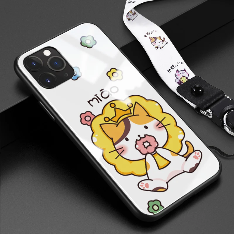 baisexiaoshi Для iphone 11 pro max 6,5 6,1 чехлы из закаленного стекла защитные чехлы для телефона с милым животным котом для iphone 11 pro стеклянная оболочка Крышка - Цвет: baisexiaoshi