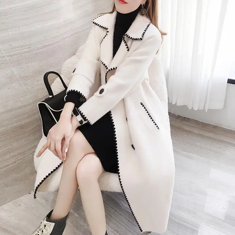 

2021 Winter Women Elegant Wool Blend Fashion Long Coats Female Vintage Woolen Oversize Outwear 2XL Ladies Casual Overcoat Q168