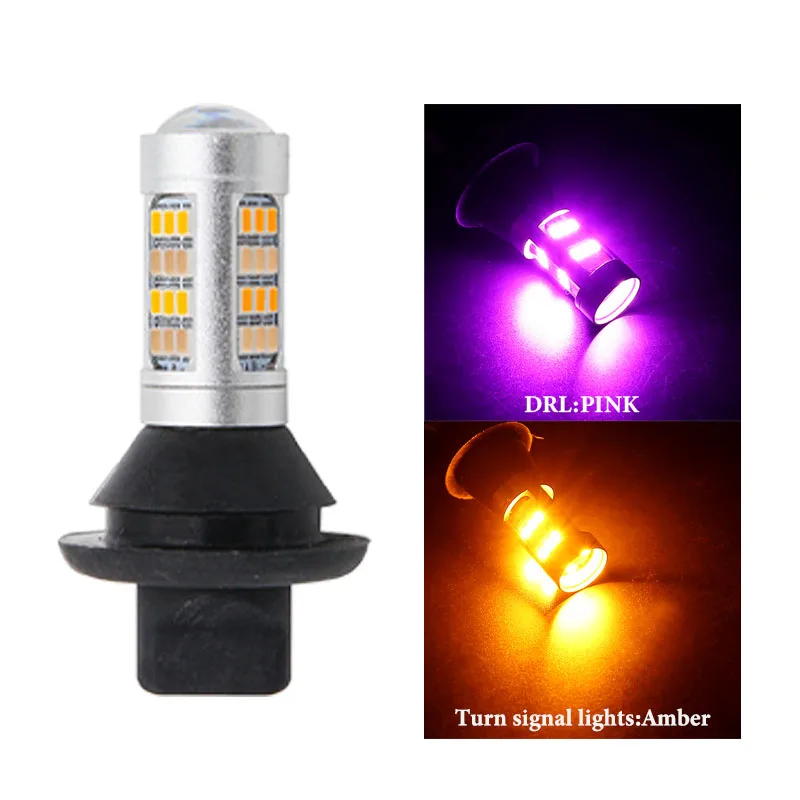 Pink to Yellow 2X T20 W21W WY21W 7440 BA15S BAU15S 1156 42 2835 Автомобильный светодиодный дневной светильник тумана светильник поворотные парковочные DRL внешний светильник источник - Цвет: Pink to Yellow