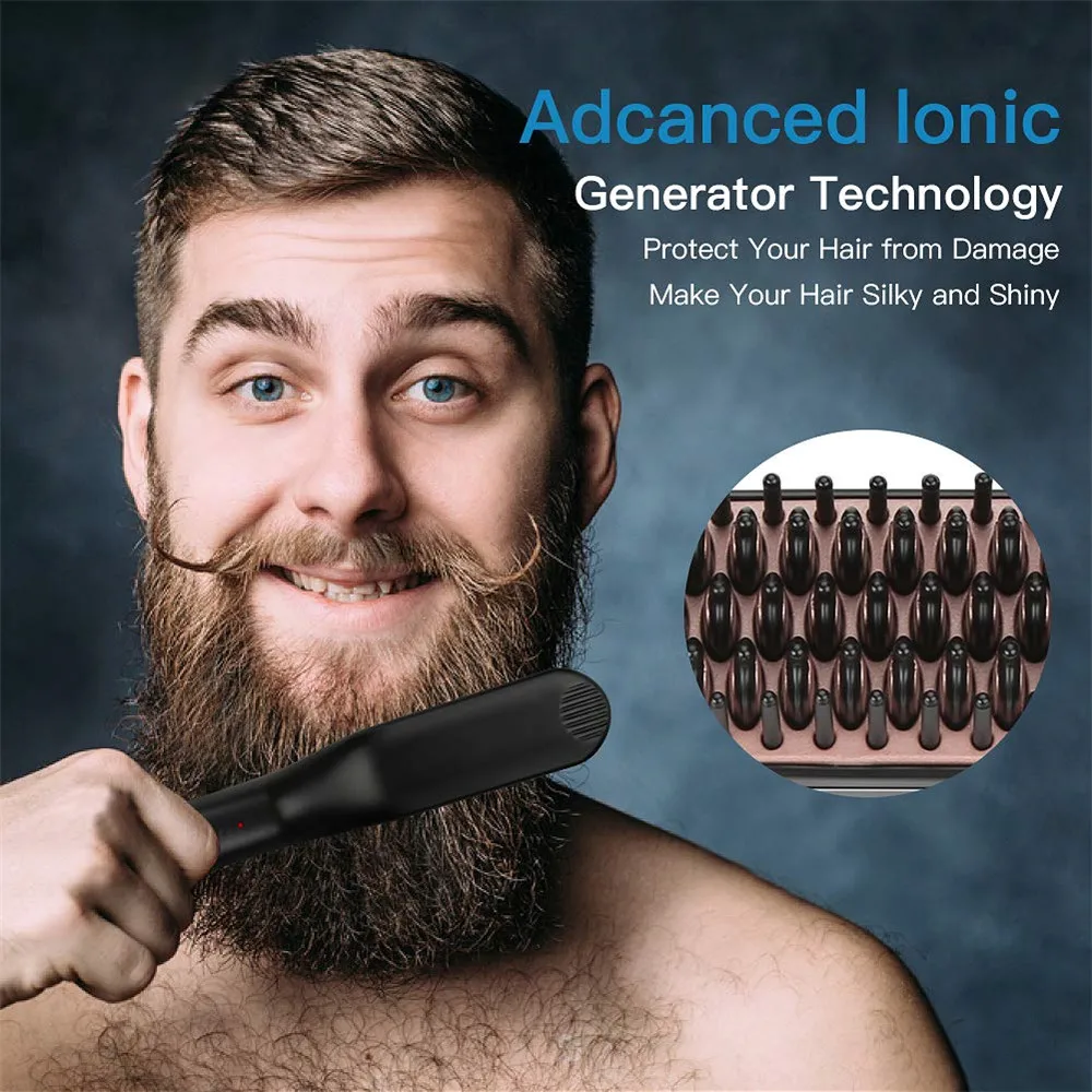 

PTC Heating Hair Straightener Brush Comb Men Beard Smooth Shape Anti Static Fluffy Straight Beard Comb Electric Hair Brush