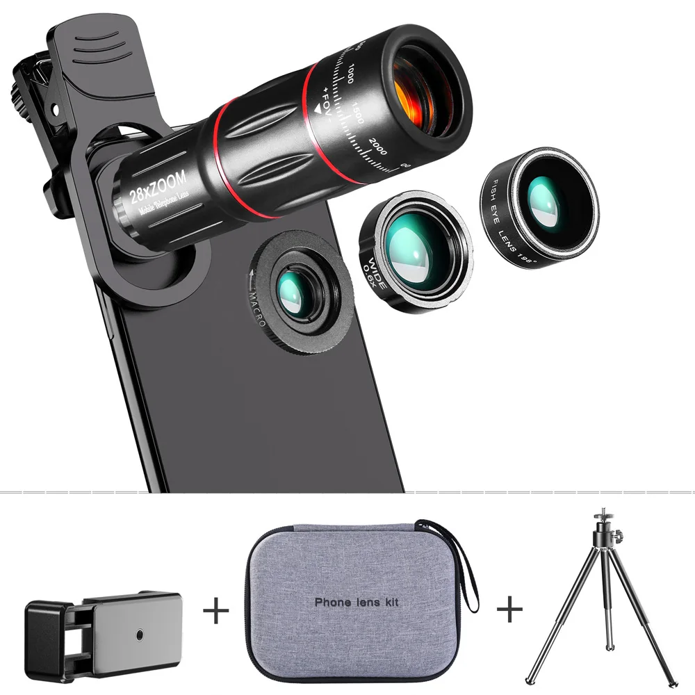

1Set 28X HD Mobile Phone Camera Lens Telescope Zoom Macro Lens for Iphone Samsung Smartphone Fish Eye Lente Para Celular