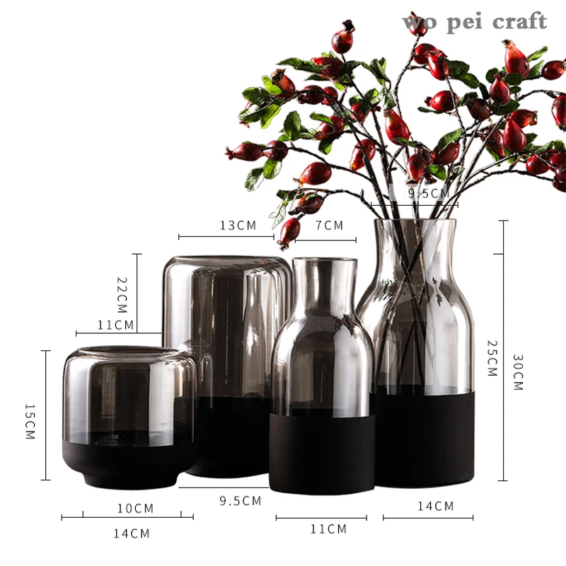 

Gray Transparent Frosted Glass Vase Floral Desk Decoration Ornaments Flower Arrangement Home Decor Modern Vases for Flowers