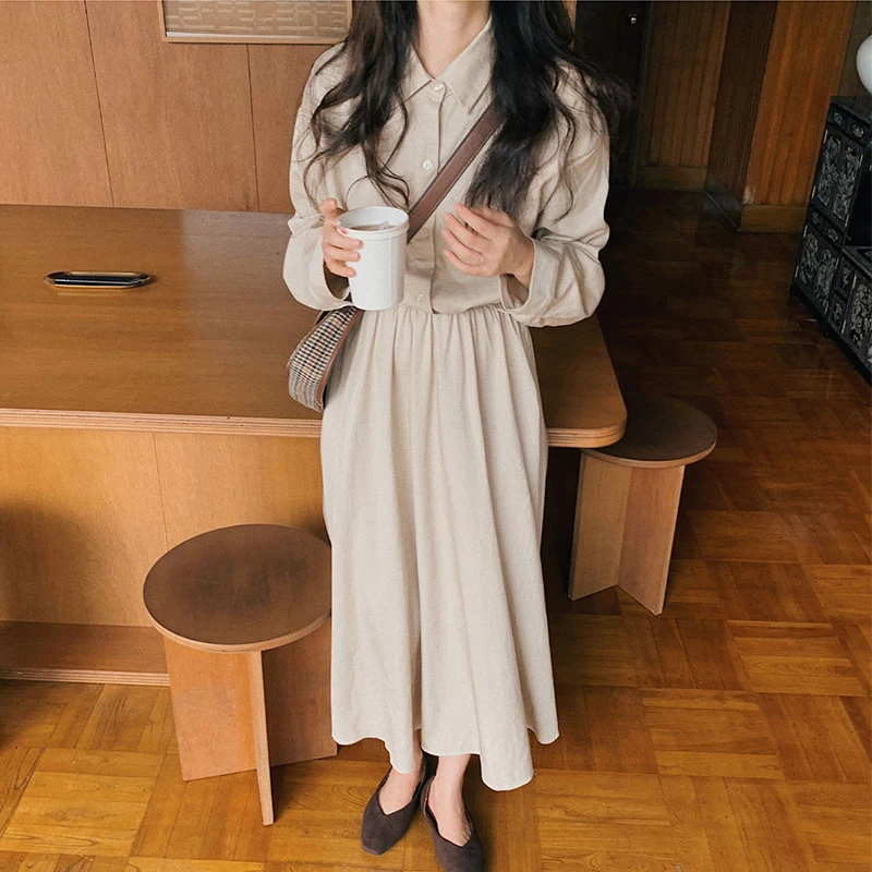 Шикарное осеннее платье поло Piooni в Корейском стиле ретро с воротником стойкой