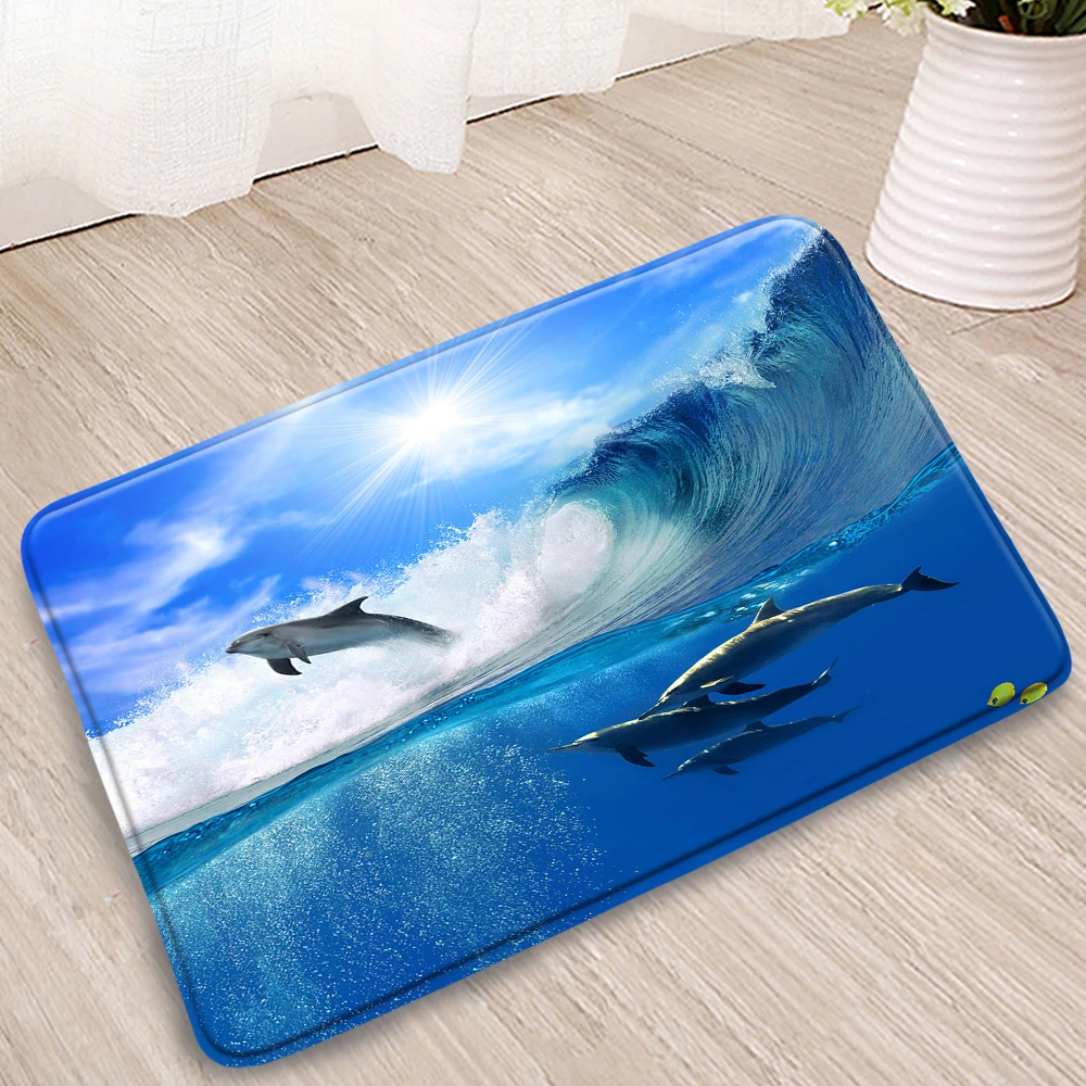 

Marine Life Bathroom Mats Shark whale Painting Doorway Welcome Carpets Bedroom Kitchen Corridor Flannel Anti-Slip Rugs Washable