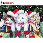 Алмазная живопись 5D Huacan, вышивка крестиком, кот, Рождественский набор для алмазной мозаики, украшение для спальни с животными
