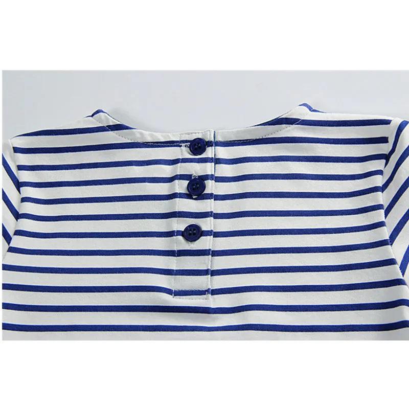 Летнее платье для маленьких девочек темно-синее в полоску двойные карманы
