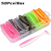 50pcsbox soft fishing lure t tail spinner silicone bait paddle artificial lures isca goods pesca wobbler for pike bass minnow