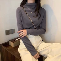 autumn and winter warm half high neck bottoming shirt womens high elasticity lined thin long sleeved t shirt woman tshirts